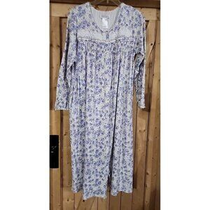 Celestial Dreams Nightgown Womens M Purple Floral Long Sleeve Lace Trim Full Sna